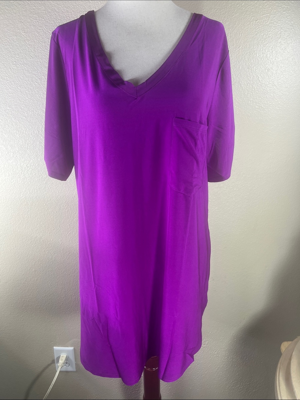 Women’s V-Neck Pocket Blouse in Bright Purple